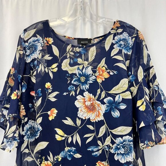 Alyx Womens Floral Two Piece Short Sleeve Top Navy/Multi Size Small - Picture 2 of 8